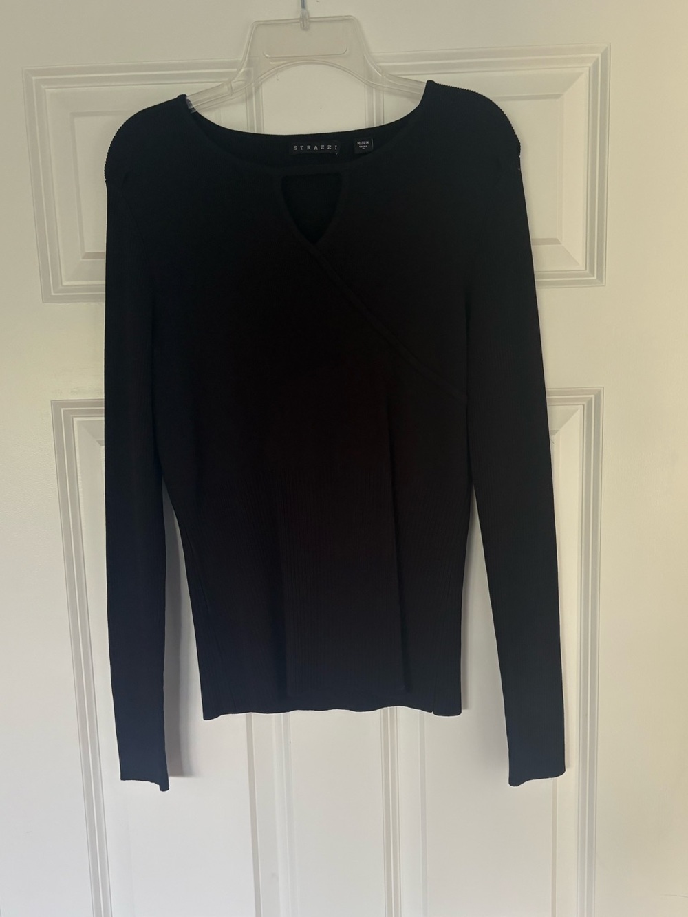 Stradivarius Black Ribbed Long-Sleeve Wrap-Neck Top